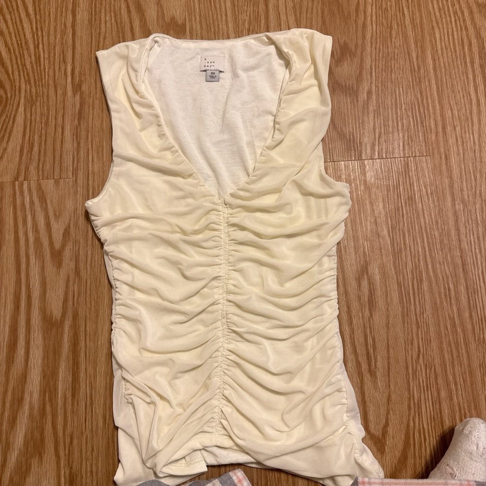 LOFT Cream Ruched Tank Top